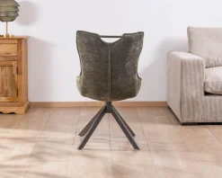 Meuble House Lot de 2 chaises en tissu vert sur pied rotatif en métal "Biorg" style rétro