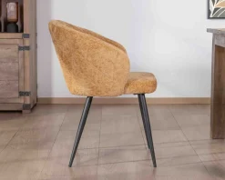 Meuble House Lot de 2 chaises enveloppantes en tissu jaune et pieds métal noirs "Kandy" Sale