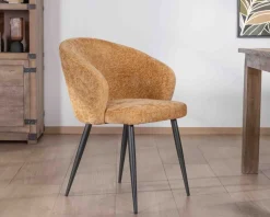Meuble House Lot de 2 chaises enveloppantes en tissu jaune et pieds métal noirs 