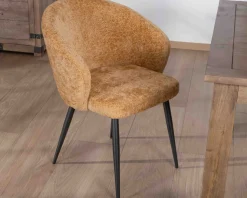 Meuble House Lot de 2 chaises enveloppantes en tissu jaune et pieds métal noirs 