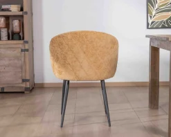 Meuble House Lot de 2 chaises enveloppantes en tissu jaune et pieds métal noirs 