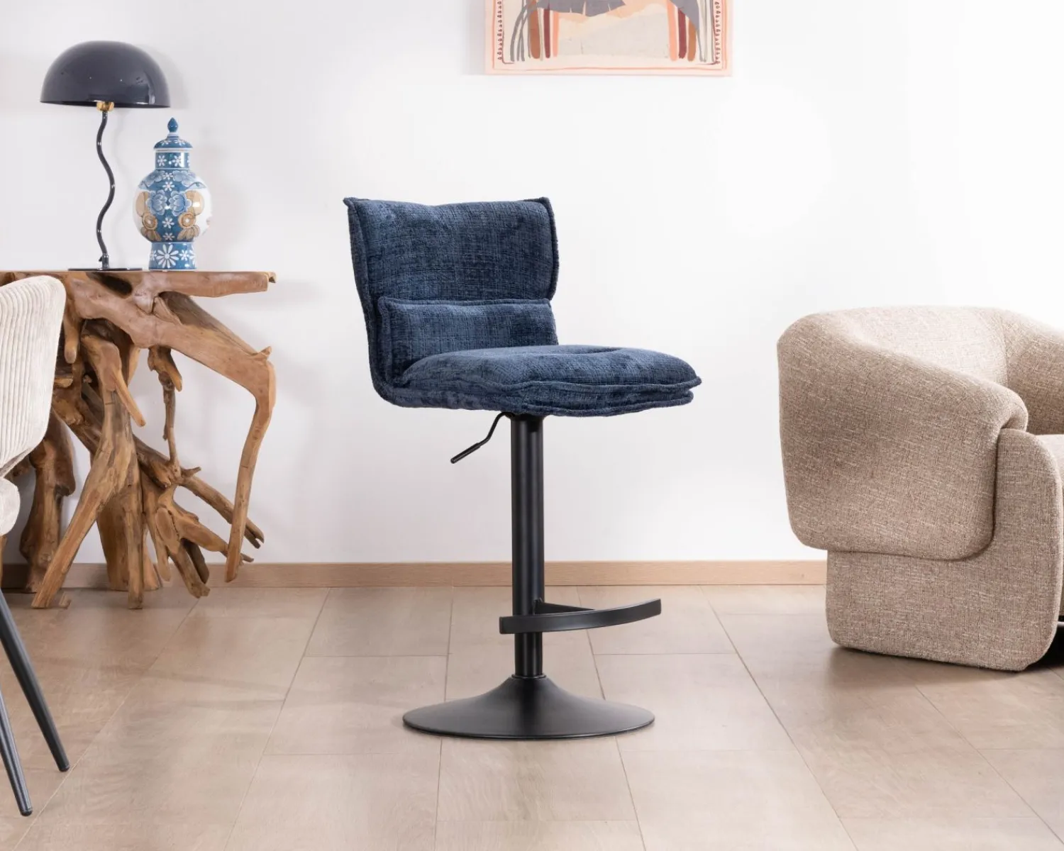 Meuble House Lot de 2 chaises hautes matelassées réglables en hauteur "Topley" tissu coloris bleu nuit Sale