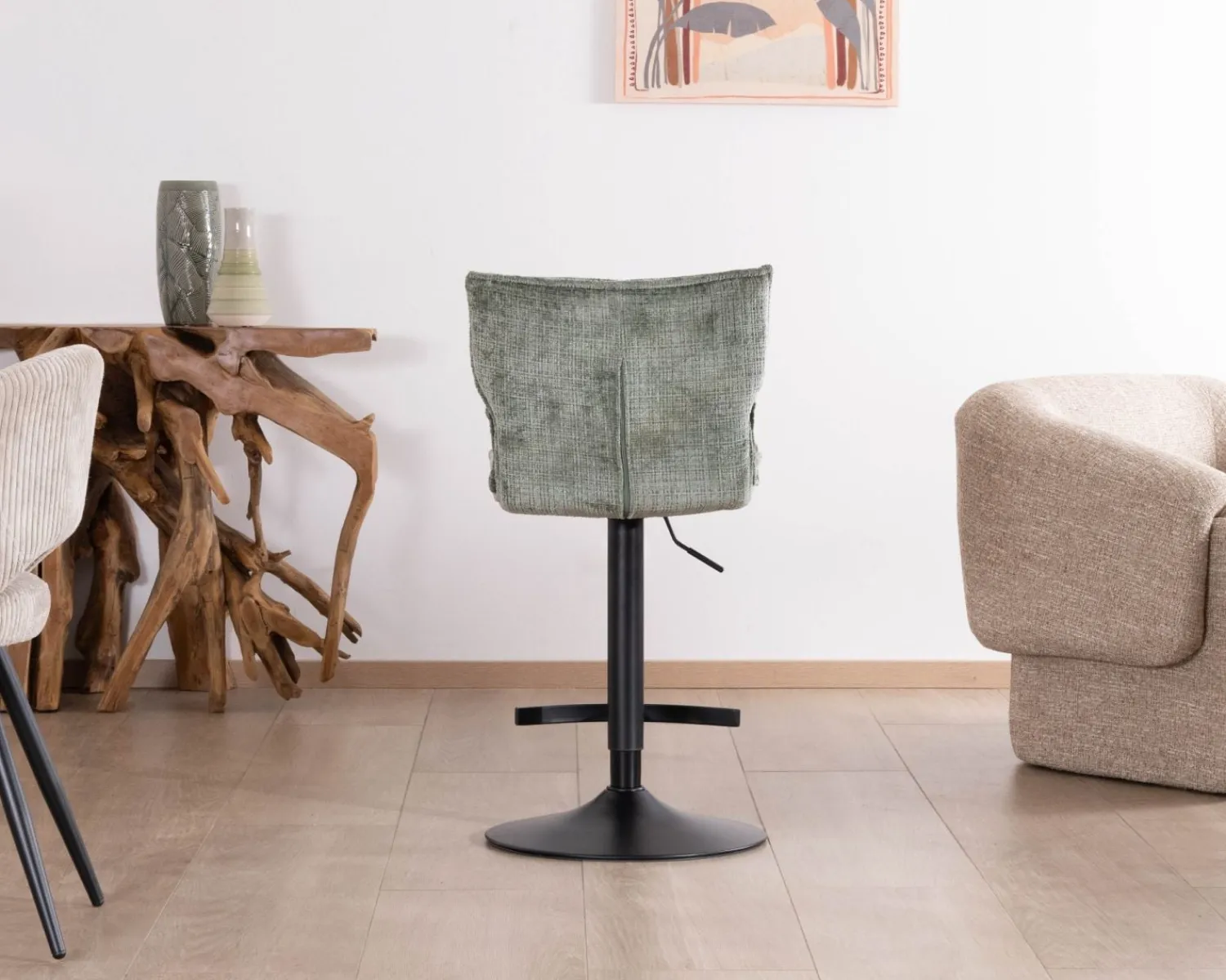 Meuble House Lot de 2 chaises hautes réglables en hauteur "Topley" confort matelassé en velours vert sauge