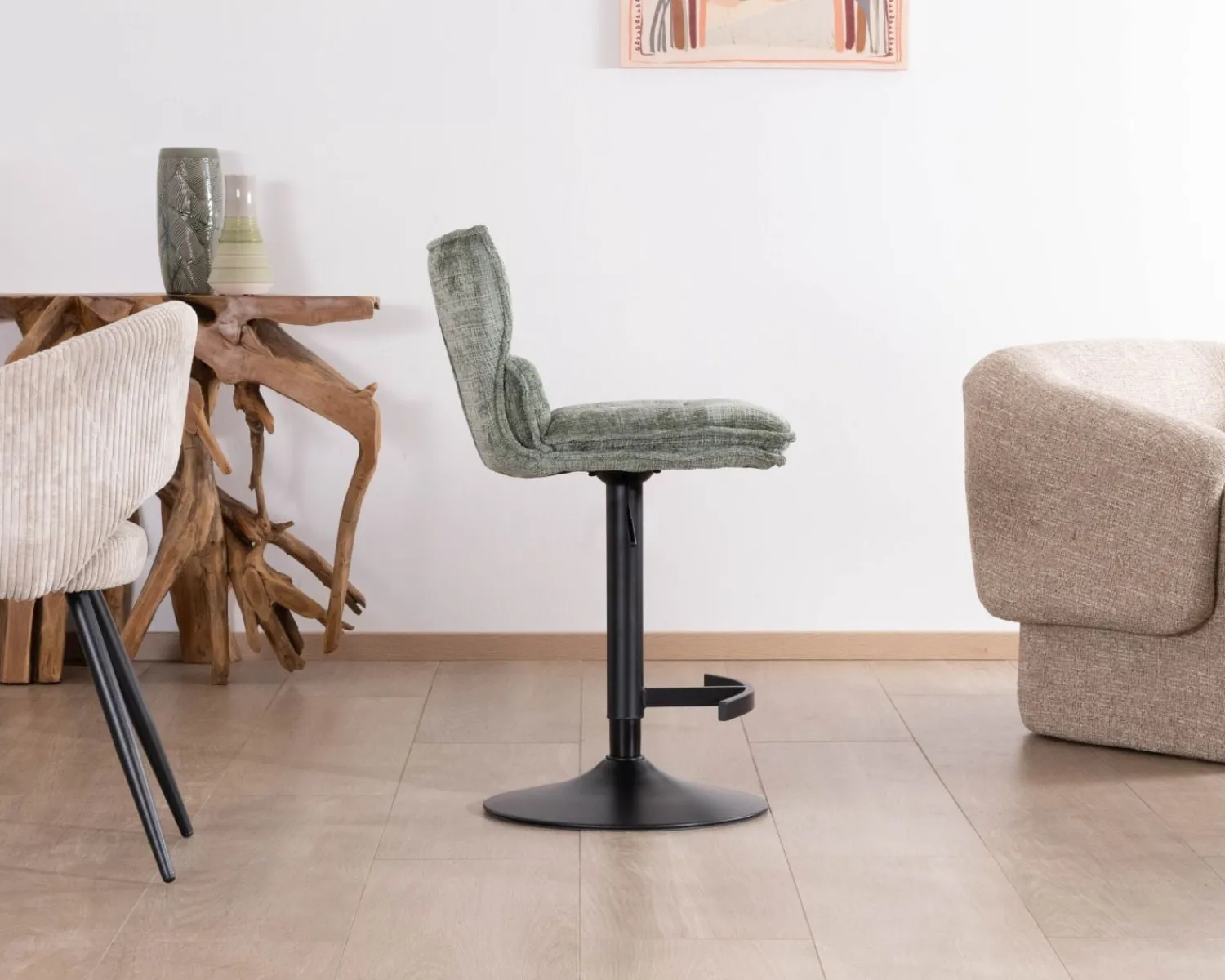 Meuble House Lot de 2 chaises hautes réglables en hauteur "Topley" confort matelassé en velours vert sauge