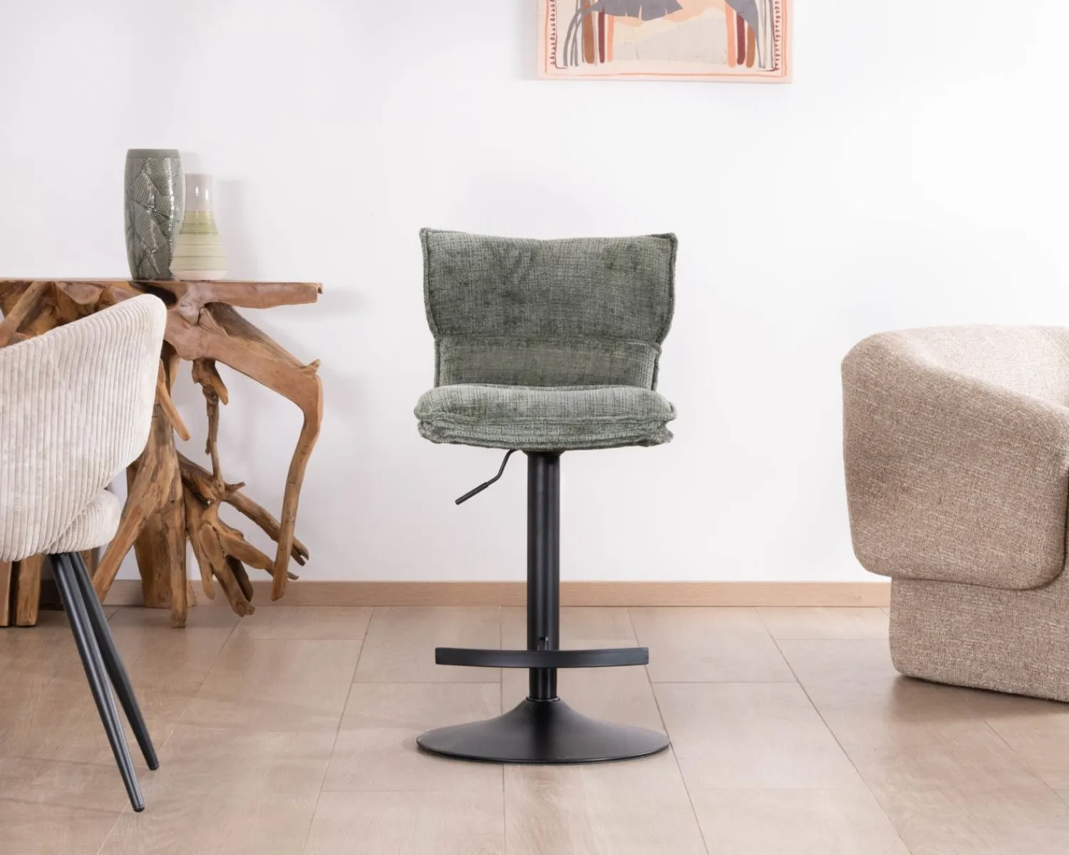 Meuble House Lot de 2 chaises hautes réglables en hauteur "Topley" confort matelassé en velours vert sauge