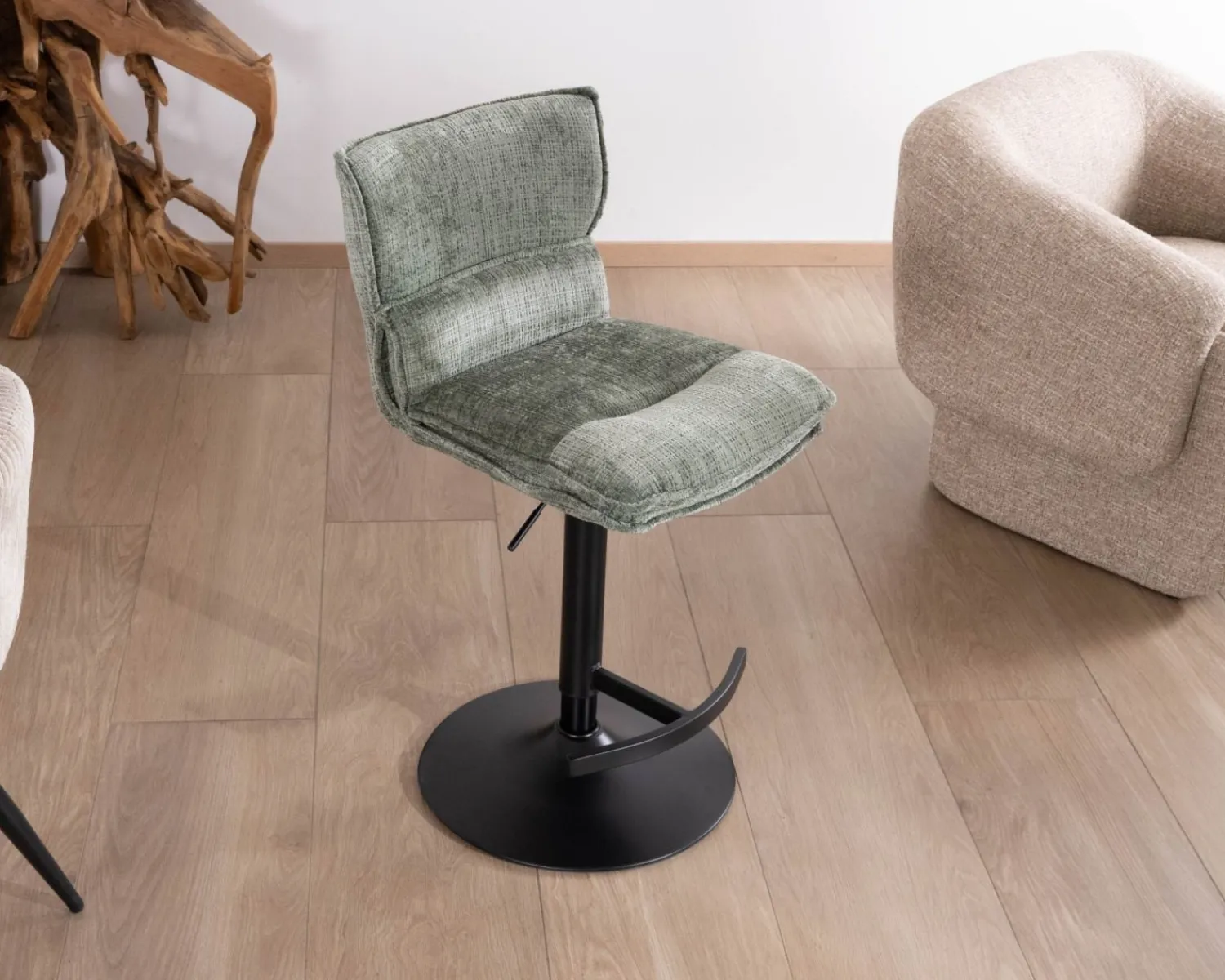 Meuble House Lot de 2 chaises hautes réglables en hauteur "Topley" confort matelassé en velours vert sauge