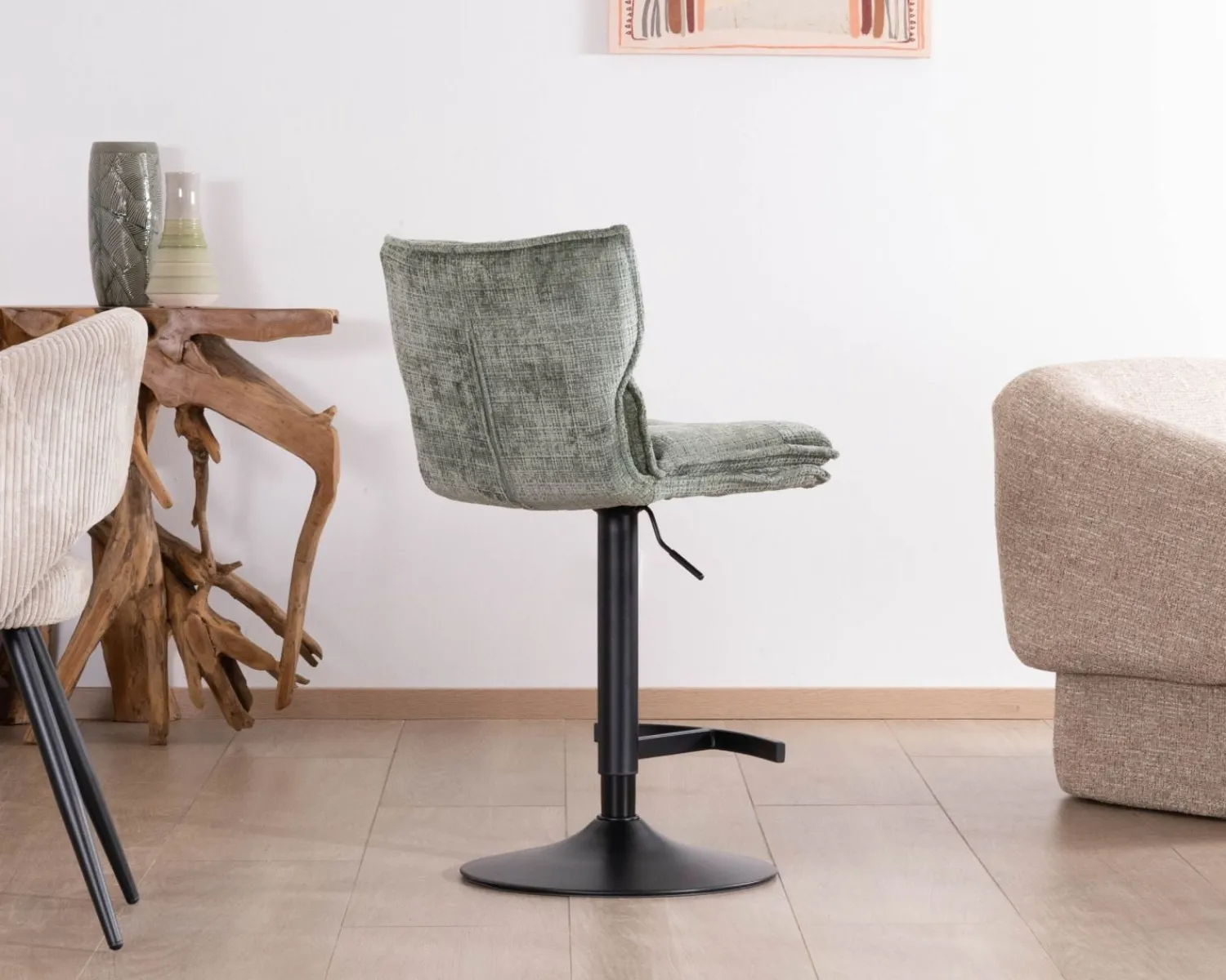 Meuble House Lot de 2 chaises hautes réglables en hauteur "Topley" confort matelassé en velours vert sauge