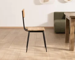 Meuble House Lot de 2 chaises industrielles bois massif métal noir "Atelier Kraft" New