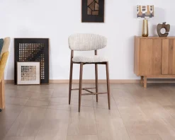 Meuble House Lot de 2 chaises mi-hauteur rétro en tissu tramé beige et marron "Arpège" pieds métal aspect noyer Clearance
