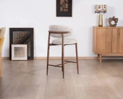 Meuble House Lot de 2 chaises mi-hauteur rétro en tissu tramé beige et marron 