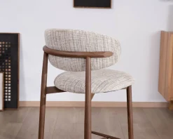 Meuble House Lot de 2 chaises mi-hauteur rétro en tissu tramé beige et marron 