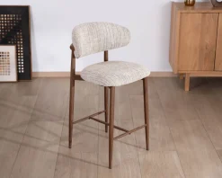 Meuble House Lot de 2 chaises mi-hauteur rétro en tissu tramé beige et marron 