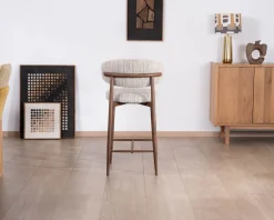 Meuble House Lot de 2 chaises mi-hauteur rétro en tissu tramé beige et marron 