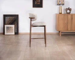 Meuble House Lot de 2 chaises mi-hauteur rétro en tissu tramé beige et marron 