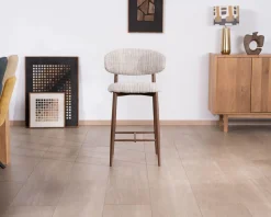 Meuble House Lot de 2 chaises mi-hauteur rétro en tissu tramé beige et marron 