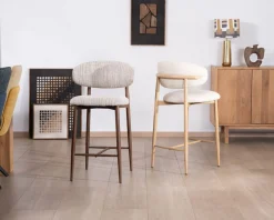 Meuble House Lot de 2 chaises mi-hauteur style scandinave en tissu blanc cassé