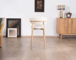 Meuble House Lot de 2 chaises mi-hauteur style scandinave en tissu blanc cassé