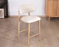 Meuble House Lot de 2 chaises mi-hauteur style scandinave en tissu blanc cassé