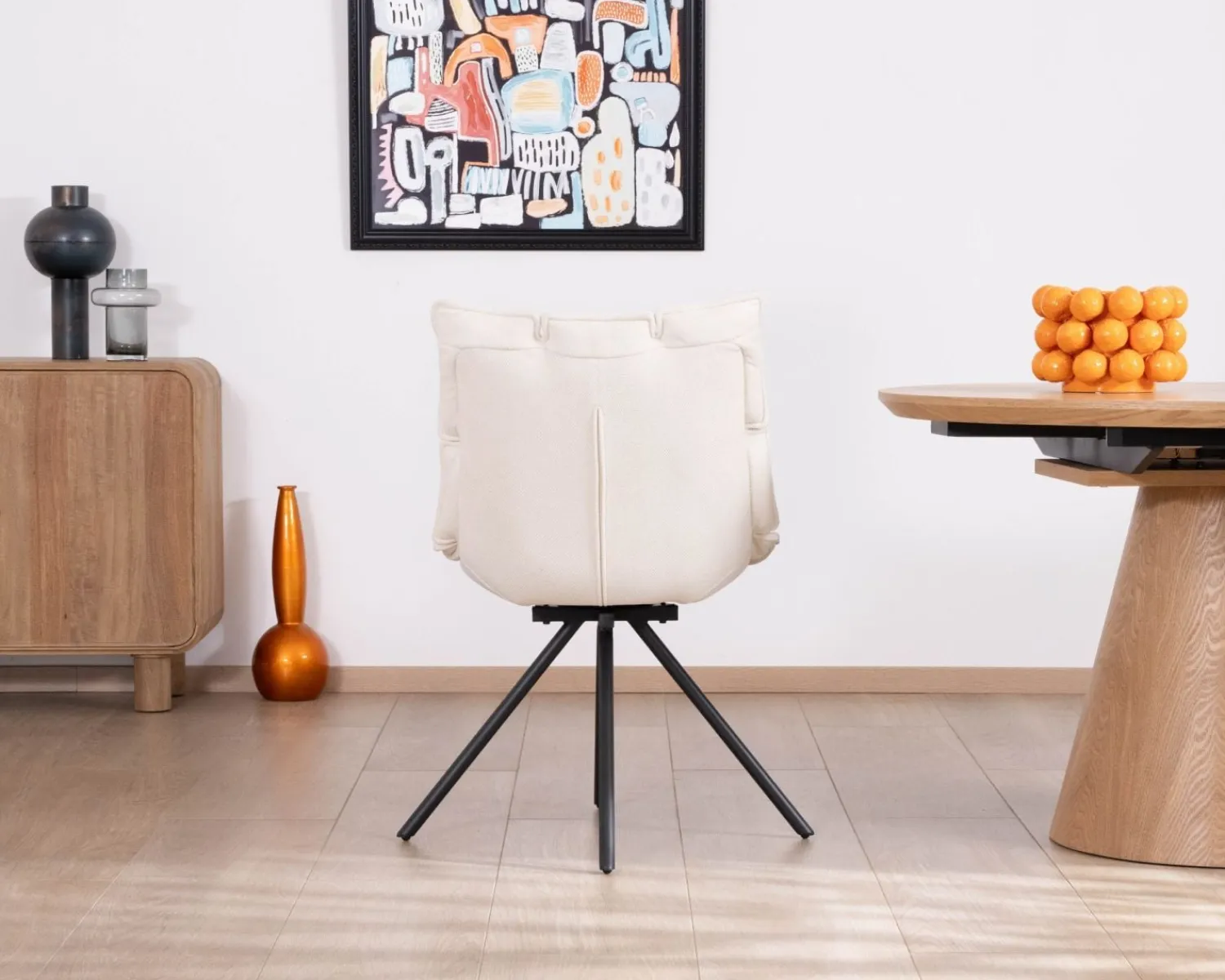 Meuble House Lot de 2 chaises pivotantes 360° "Cassidy" design et matelassées en tissu blanc cassé Sale