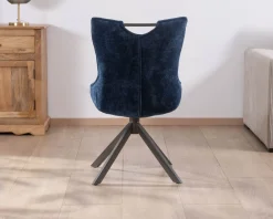 Meuble House Lot de 2 chaises pivotantes en tissu bleu sur pied étoile en métal 