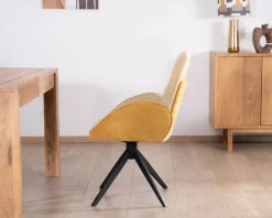 Meuble House Lot de 2 chaises pivotantes en tissu bi matières jaune "Eddy" avec pieds métal Outlet