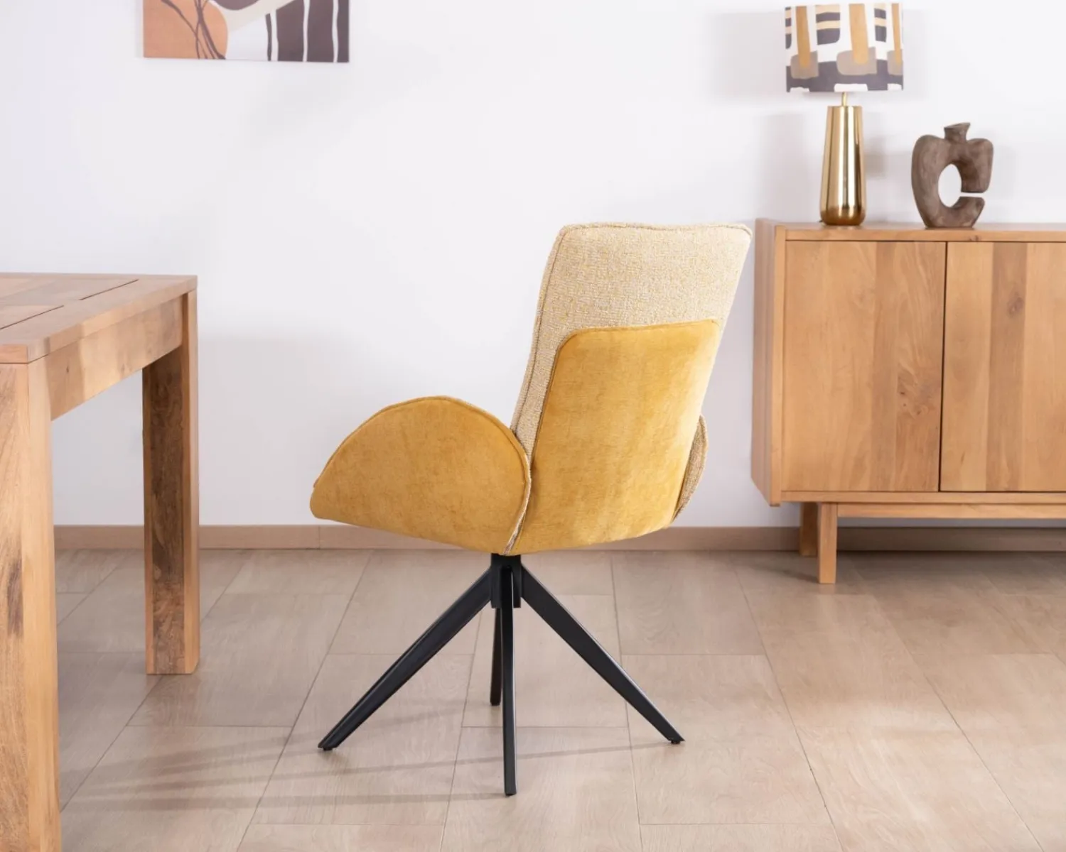 Meuble House Lot de 2 chaises pivotantes en tissu bi matières jaune "Eddy" avec pieds métal Outlet