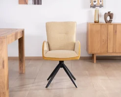 Meuble House Lot de 2 chaises pivotantes en tissu bi matières jaune