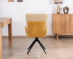 Meuble House Lot de 2 chaises pivotantes en tissu bi matières jaune