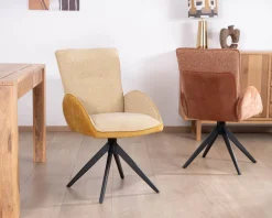 Meuble House Lot de 2 chaises pivotantes en tissu bi matières jaune