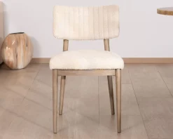 Meuble House Lot de 2 chaises scandinaves en bois grisé et tissu bouclettes beige