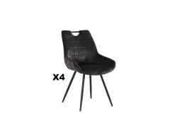 Meuble House Lot de 4 chaises scandinaves grises et noires tissu et métal