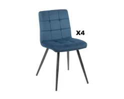 Meuble House Lot de 4 chaises scandinaves tissu bleu métal noir