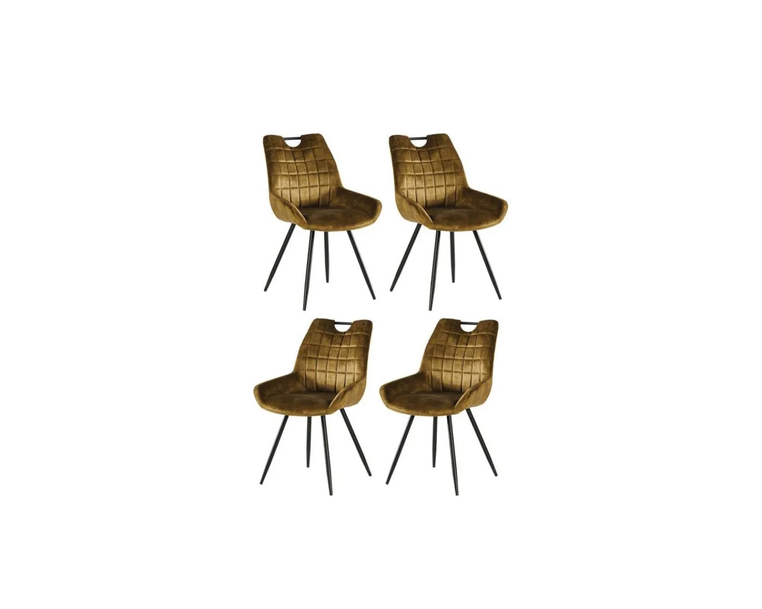 Meuble House Lot de 4 chaises scandinaves tissu kaki pieds noirs en métal "Dina" New
