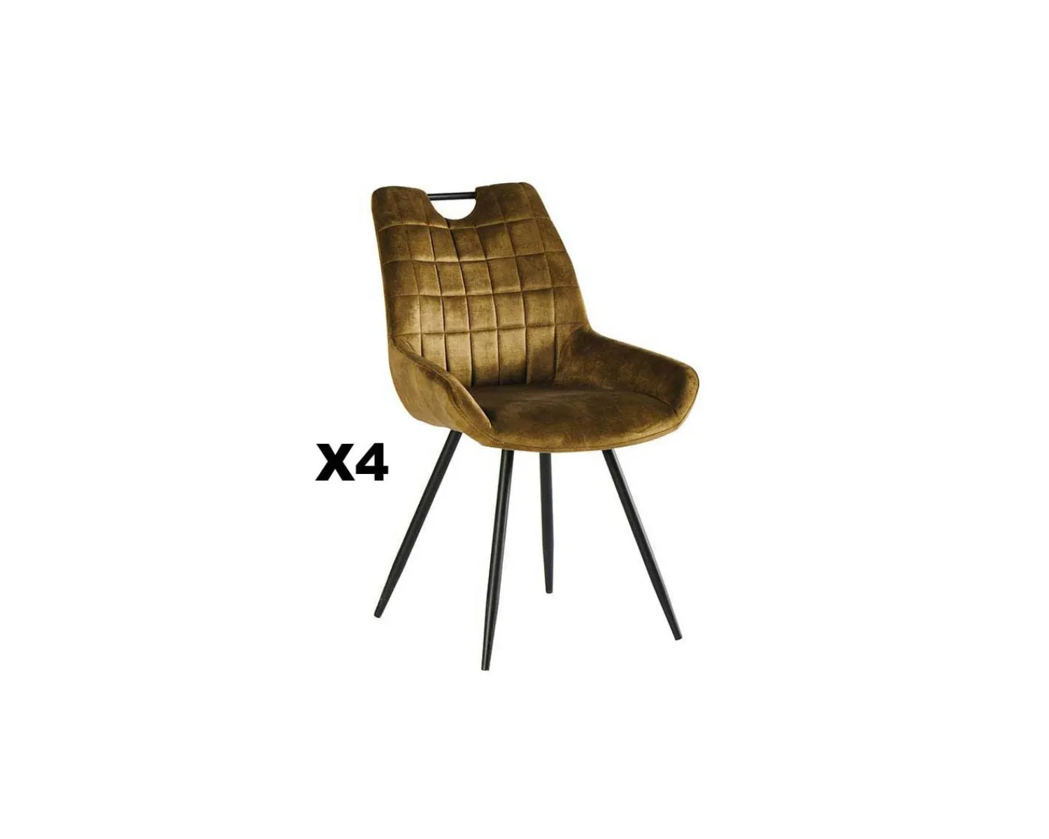 Meuble House Lot de 4 chaises scandinaves tissu kaki pieds noirs en métal "Dina" New