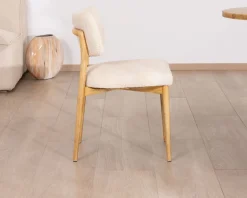 Meuble House Lot de 2 chaises style scandinave en frêne naturel et tissu beige 