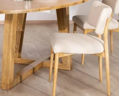 Meuble House Lot de 2 chaises style scandinave en frêne naturel et tissu beige 