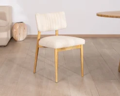 Meuble House Lot de 2 chaises style scandinave en frêne naturel et tissu beige 