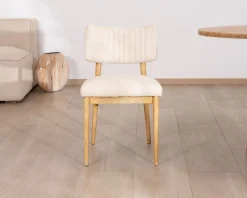 Meuble House Lot de 2 chaises style scandinave en frêne naturel et tissu beige 