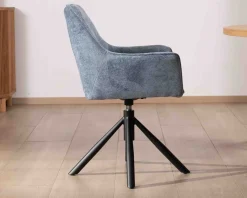 Meuble House Lot de 2 chaises tournantes en tissu bleu et pieds métal