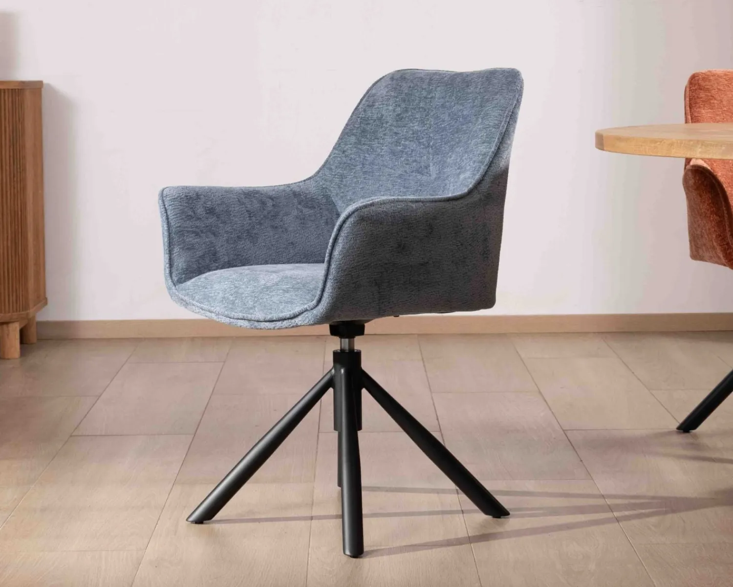 Meuble House Lot de 2 chaises tournantes en tissu bleu et pieds métal "Ewing" Outlet