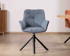 Meuble House Lot de 2 chaises tournantes en tissu bleu et pieds métal