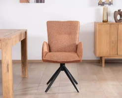 Meuble House Lot de 2 chaises tournantes en tissu bi-texturé terracotta