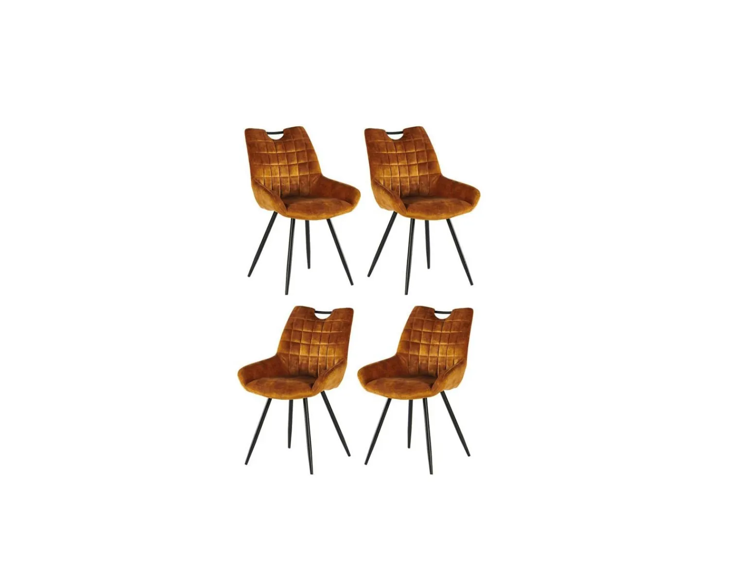Meuble House Lot de 4 chaises velours jaune moutarde et noires "Dina" Casita New