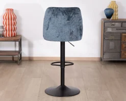 Meuble House Lot de 2 confortables chaises de bar pivotantes en tissu bleu