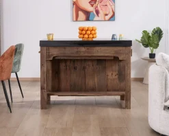 Meuble House Îlot de cuisine en teck recyclé avec coin snack extensible
