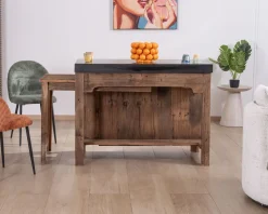 Meuble House Îlot de cuisine en teck recyclé avec coin snack extensible