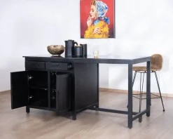 Meuble House Îlot de cuisine noir avec coin repas