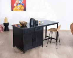 Meuble House Îlot de cuisine noir avec coin repas