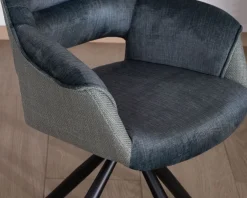 Meuble House Lot de 2 fauteuils de repas contemporains en tissu bi texture bleu