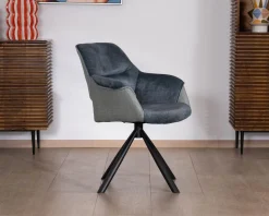 Meuble House Lot de 2 fauteuils de repas contemporains en tissu bi texture bleu